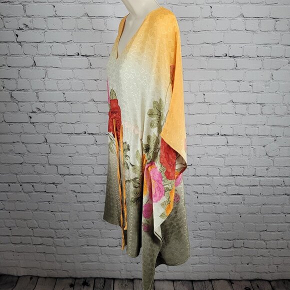Multicolor 100% Recycled Silk Roses Lightweight Dress Tunic Top India O/S - Picture 11 of 13